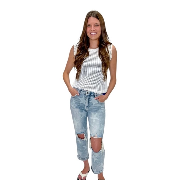 Risen Starlight Blue Ankle Cropped Distressed Jeans. - Picture 2 of 11